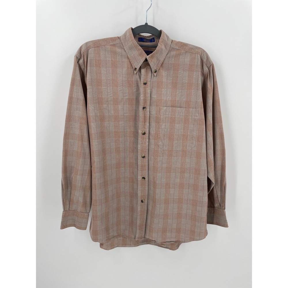 Pendleton‎ Broadway Cloth Plaid Cotton Button Down Shirt Mens M Medium Tan Khaki